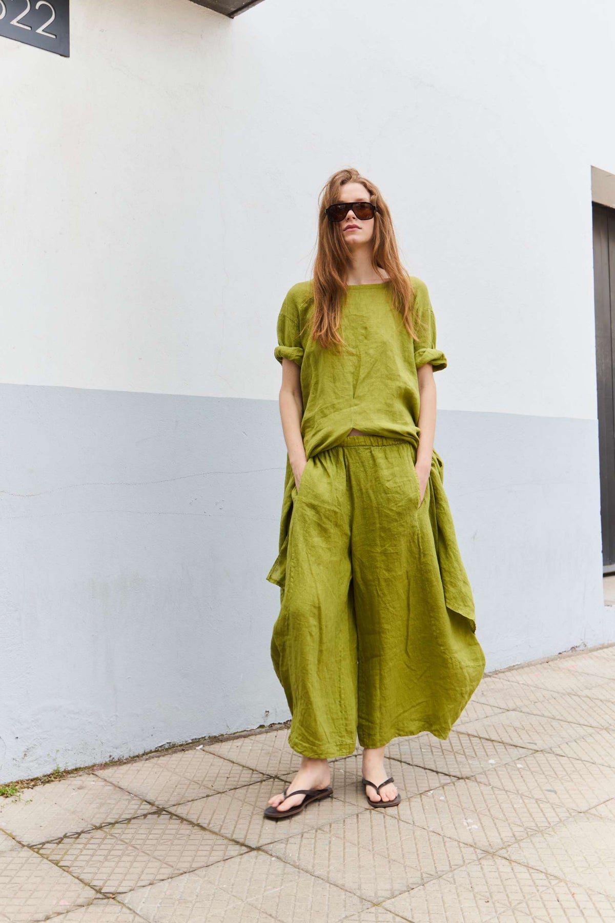 Pantalón Froisse 100% Lino Verde Lima