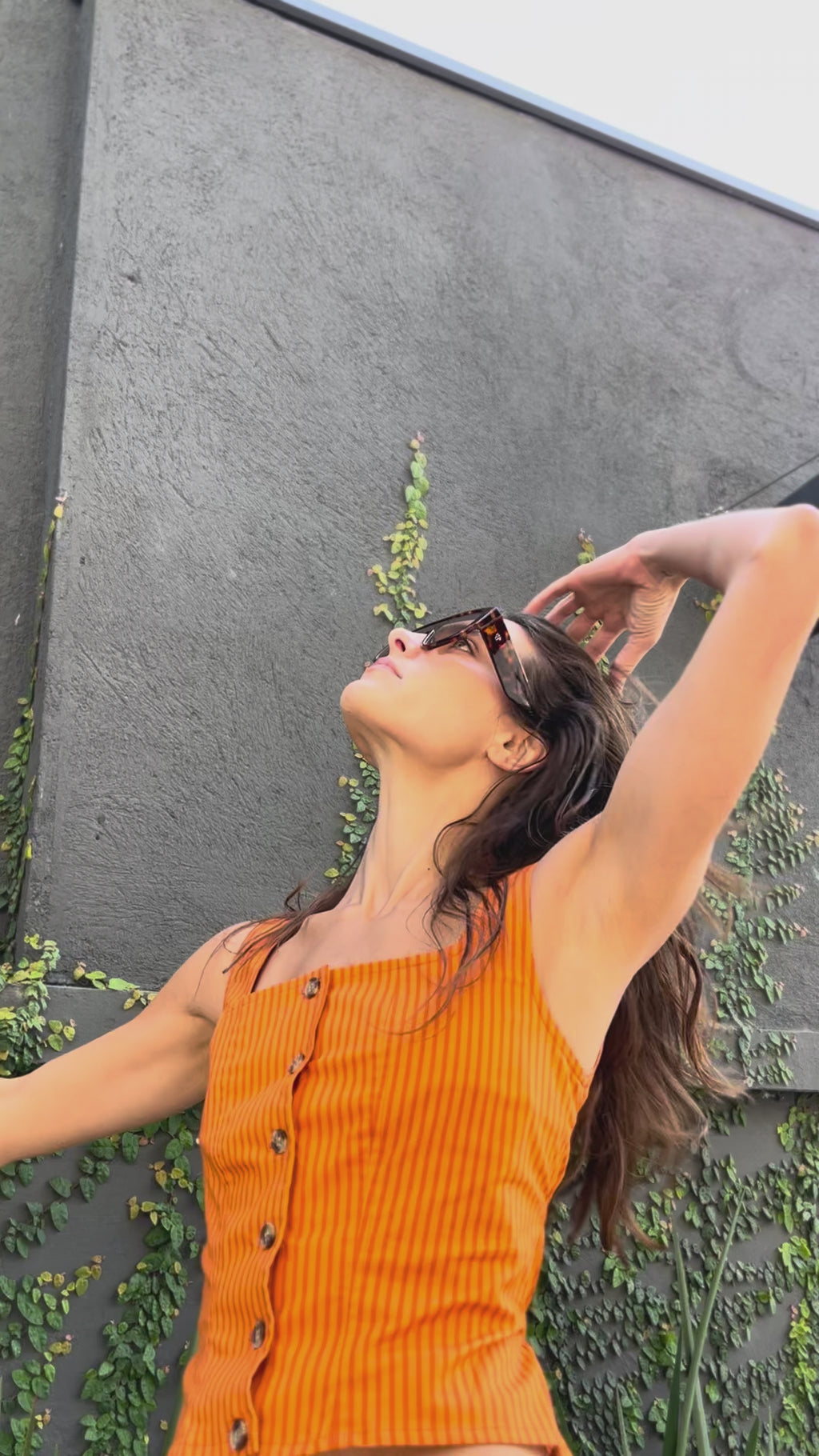 Top Birkin Algodón Listado Naranja