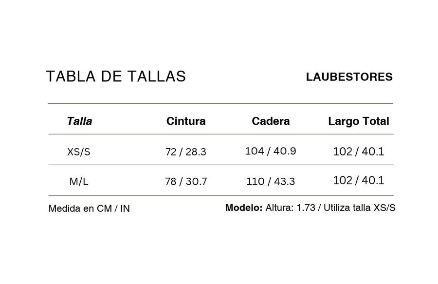 Tabla de tallas Pantalón Rivage Tencel Negro